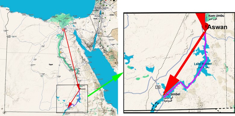Bản đồ vị trí làng Gharb Soheil ở bờ tây sông Nile gần Aswan